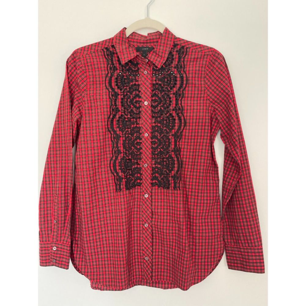 Talbots Classic Plaid Beaded Embroidered Women's Button Shirt Size 4 Small
